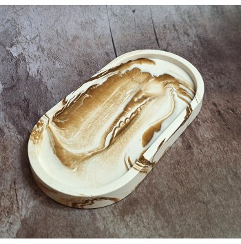 Bandeja Ovalada Marmolado Blanco y Ochre mod. II