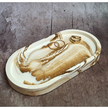 Bandeja Ovalada Marmolado Blanco y Ochre mod. II