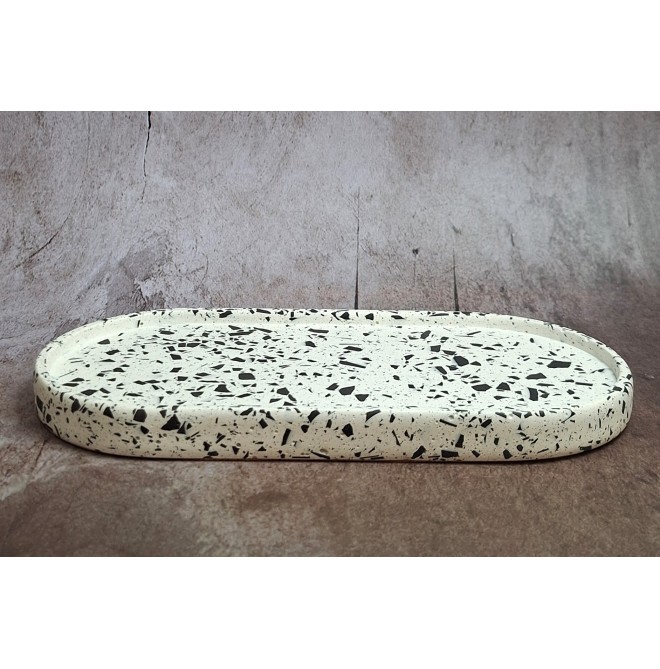 Bandeja Ovalada Grande Terrazzo Negro en Blanco