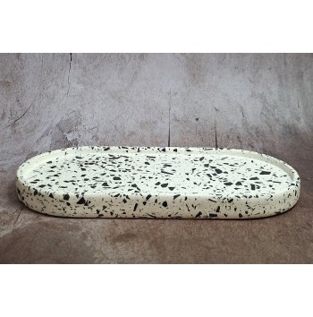 Bandeja Ovalada Grande Terrazzo Negro en Blanco