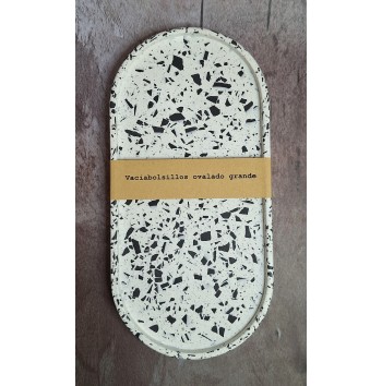 Bandeja Ovalada Grande Terrazzo Negro en Blanco