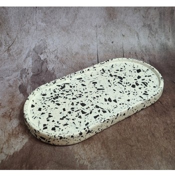 Bandeja Ovalada Grande Terrazzo Negro en Blanco