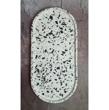 Bandeja Ovalada Grande Terrazzo Negro en Blanco