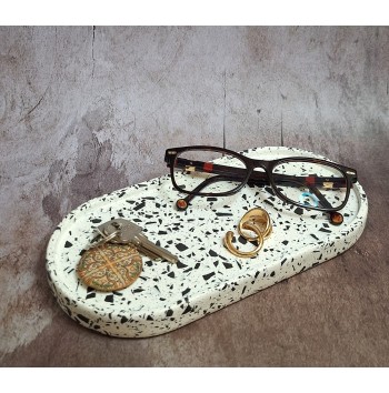 Bandeja Ovalada Grande Terrazzo Negro en Blanco