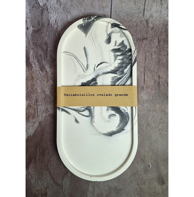 Bandeja Ovalada Grande Marmolado Blanco y Negro mod. I