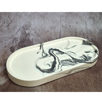 Bandeja Ovalada Grande Marmolado Blanco y Negro mod. I