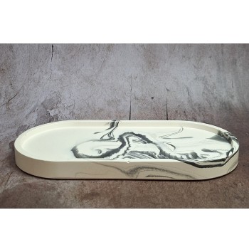 Bandeja Ovalada Grande Marmolado Blanco y Negro mod. I