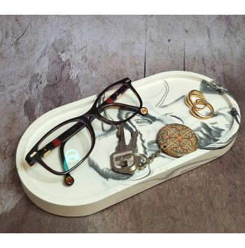 Bandeja Ovalada Grande Marmolado Blanco y Negro mod. I