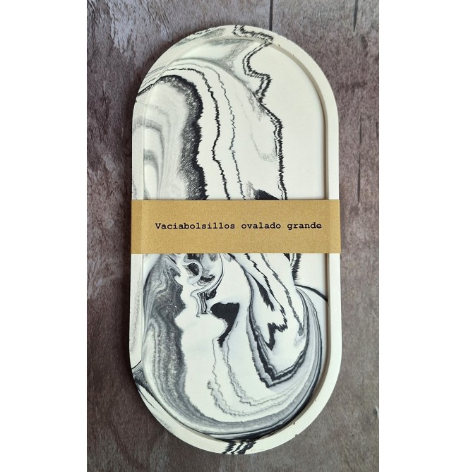 Bandeja Ovalada Grande Marmolado Blanco y Negro mod. II