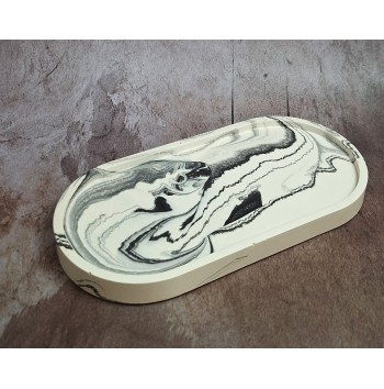 Bandeja Ovalada Grande Marmolado Blanco y Negro mod. II