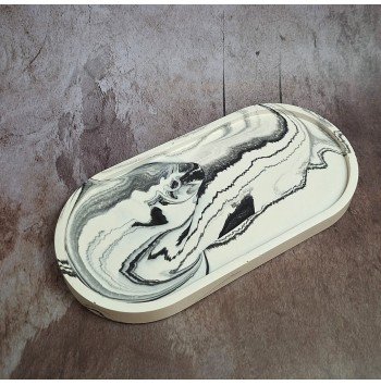 Bandeja Ovalada Grande Marmolado Blanco y Negro mod. II