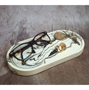 Bandeja Ovalada Grande Marmolado Blanco y Negro mod. II