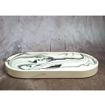 Bandeja Ovalada Grande Marmolado Blanco y Negro mod. II