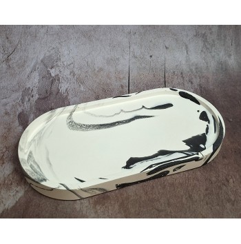 Bandeja Ovalada Marmolado Blanco y Negro mod. III