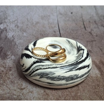 Bandeja Anillos Marmolado Blanco y Negro mod. III